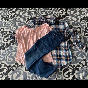 Girl’s YMedium(8) Outfit- Seven Jean, Full Tilt Top, Old Navy Flannel